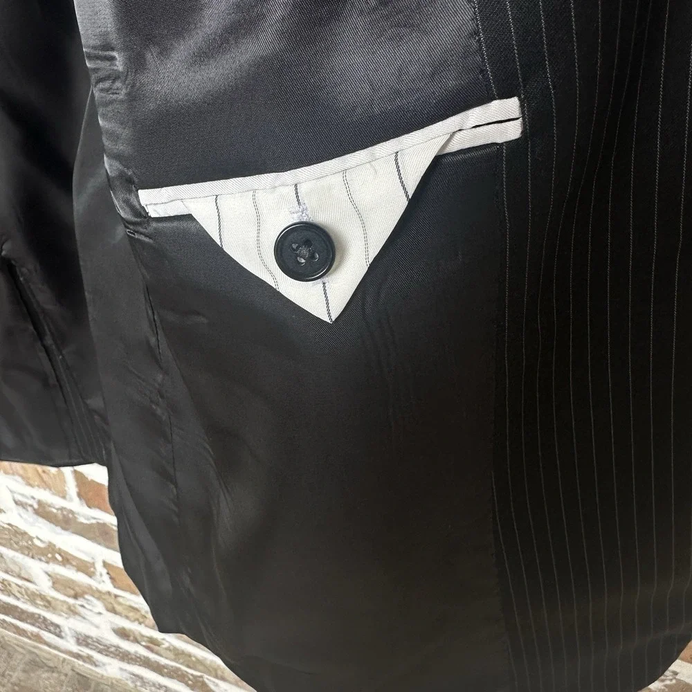Joseph Abboud Loro Piana Blazer Sport Jacket Wool Men's Size 44L Black Pinstripe